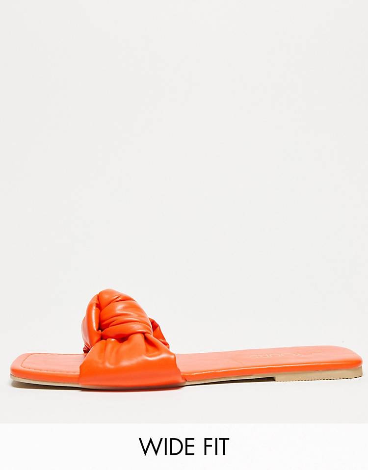 Yours Extra Wide Fit knot front flat sandal in orange